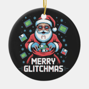 Prettig Glitchkerstmis Codeur Programmeur Kerstman Keramisch Ornament