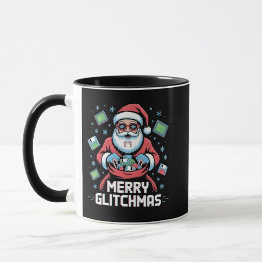 Prettig Glitchkerstmis Codeur Programmeur Kerstman Mok (Links)