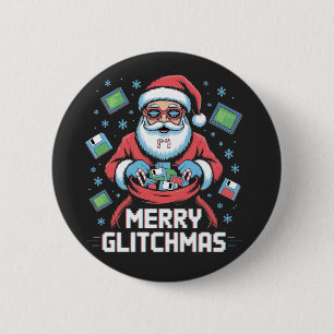 Prettig Glitchkerstmis Codeur Programmeur Kerstman Ronde Button 5,7 Cm