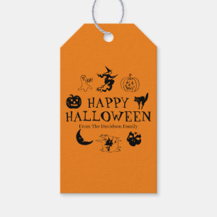 Prettig Halloween aangepaste naam zwart & oranje g Cadeaulabel