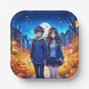 Prettig Halloween Anime-koppel hand in hand Papieren Bordje
