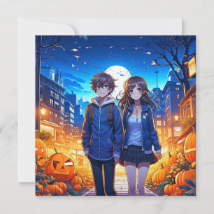 Prettig Halloween   Anime-koppel houdt elkaars han Kaart