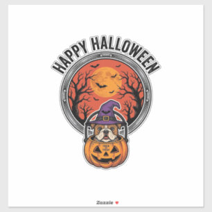 Prettig Halloween Bulldog Heks Pompoen Vintage T-s Sticker