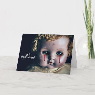 Prettig Halloween enge pop met bloedende ogen Feestdagen Kaart