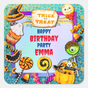 Prettig Halloween-feest vol met snoep of een leuke Vierkante Sticker