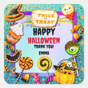 Prettig Halloween-feest vol met snoep of een leuke Vierkante Sticker