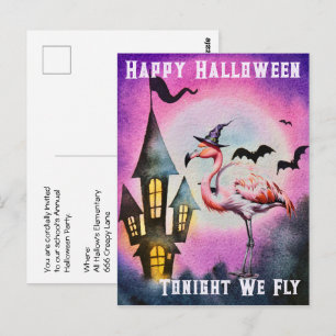 Prettig Halloween Flamingo Vleermuizen Gehekst Kas Briefkaart