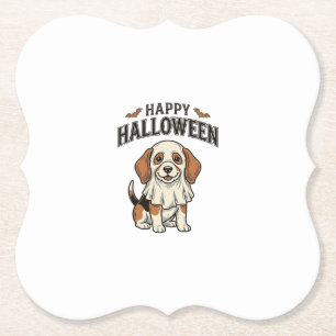 Prettig Halloween Geesten Hond Vintage Gravure Shi Kartonnen Onderzetters