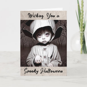 Prettig Halloween   Griezelig kind in rare outfit Kaart
