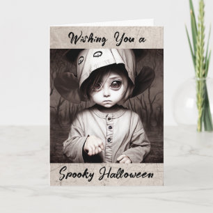 Prettig Halloween   Griezelig kind in rare outfit Kaart