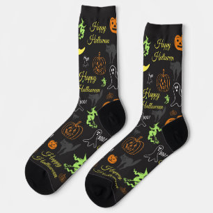 Prettig Halloween Griezelig Patroon Zwart Sokken