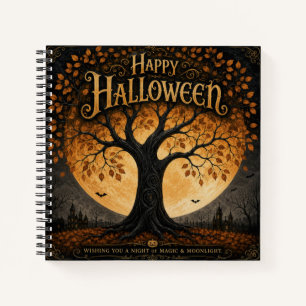 Prettig Halloween Griezelige Boom Volle Maan Gotis Notitieboek