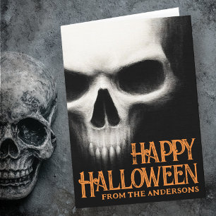Prettig Halloween griezelige geest schedel zwart o Feestdagen Kaart