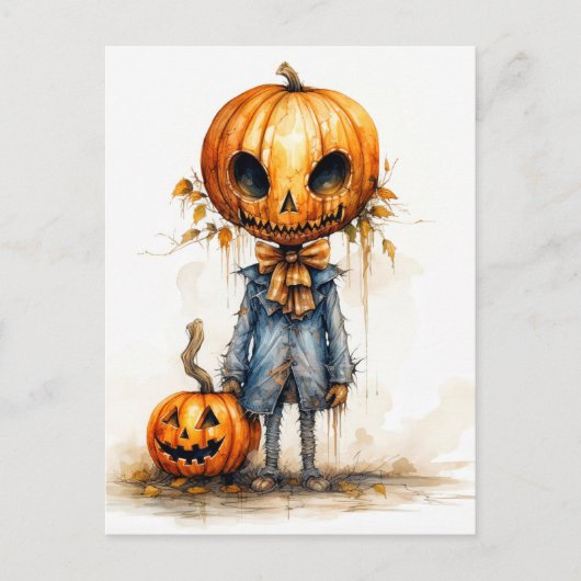 Prettig Halloween Griezelige Pompoen Duivel Briefkaart (Voorkant)
