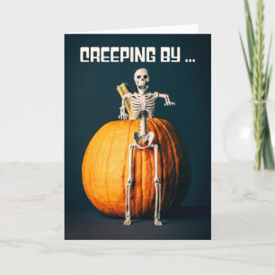 Prettig Halloween Hallo enge skelet en pompoen Feestdagen Kaart