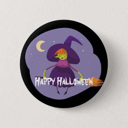 Prettig Halloween Heks, Bezem, Hoed Ronde Button 5,7 Cm (Voorkant)