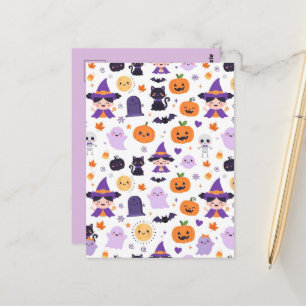 Prettig Halloween Heksen Geesten Katten Vleermuize Briefkaart