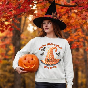 Prettig Halloween Heksen Oranje Gingham Heksenhoed Trui