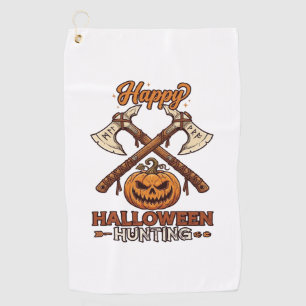 Prettig Halloween Jagen Gekruiste Bijlen Pompoen R Golfhanddoek