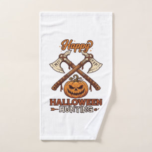 Prettig Halloween Jagen Gekruiste Bijlen Pompoen R Handdoek