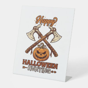 Prettig Halloween Jagen Gekruiste Bijlen Pompoen R Reclamebord Met Voetstuk