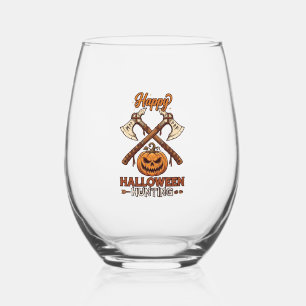 Prettig Halloween Jagen Gekruiste Bijlen Pompoen R Wijnglas Zonder Voet