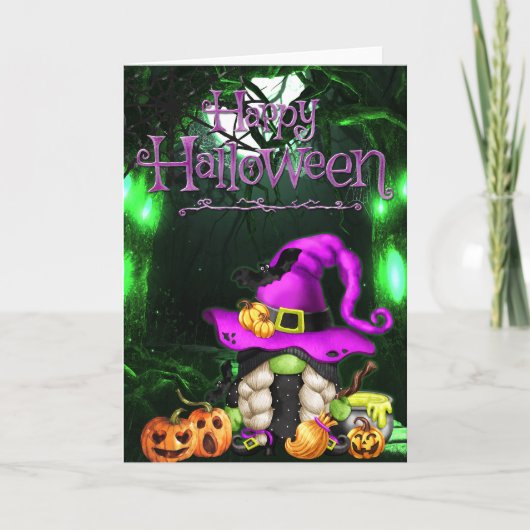 Prettig Halloween Kleine Heks Kabouter Kaart (Voorkant)