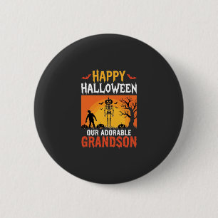 Prettig Halloween Kleinzoon Skelet Pompoen Ronde Button 5,7 Cm