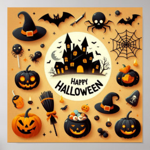 Prettig Halloween Leuk Griezelig Thema & Spokenhui Poster