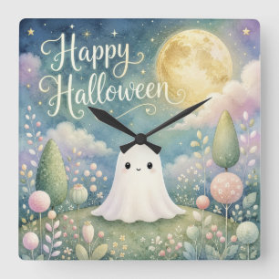 Prettig Halloween Lief Geestje Pasteltuin Vierkante Klok