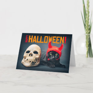 Prettig Halloween Lieve Kat in Duivel Kostuum Feestdagen Kaart