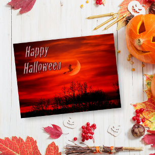 Prettig Halloween met Heks en Maan Ansichtkaart Briefkaart
