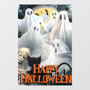 Prettig Halloween met spoken, mummie en zwarte kat Raamsticker