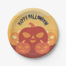 Prettig Halloween! Papieren bordjes met pompoenen