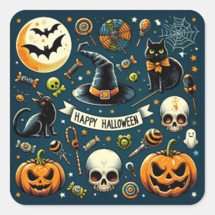 Prettig Halloween Plezier & Griezels Vierkante Sticker