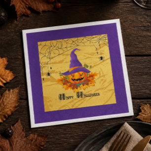 Prettig Halloween   Pompoen & Spinnen   Papieren s Servet