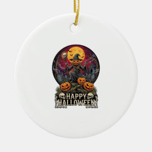 Prettig Halloween Pompoen Tovenaar Kerkhof Volle M Keramisch Ornament