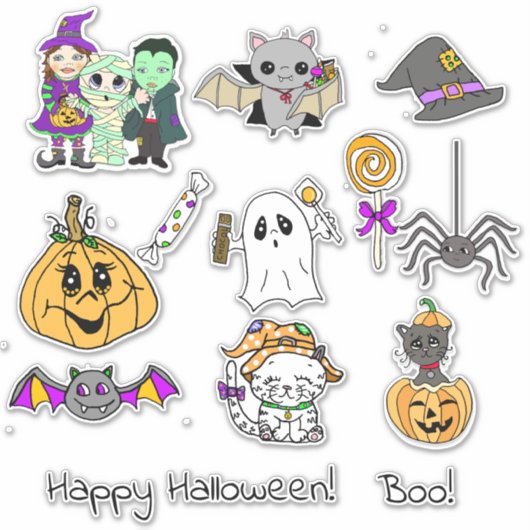 Prettig Halloween, Pompoenen, Vleermuizen, spoken, Sticker (Voorkant)