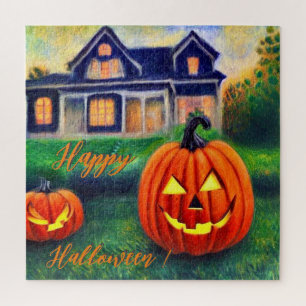 Prettig Halloween - pompoenen voor een huis Legpuzzel