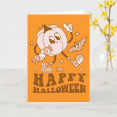 Prettig Halloween| Retro Stippenpatroon Pompoen Kaart (Gele Bloem)