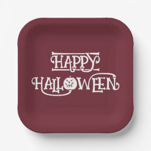 'Prettig Halloween' Rijk Bourgondisch Wijn Feest Papieren Bordje