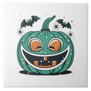 Prettig Halloween! Snij een pompoen! Tegeltje