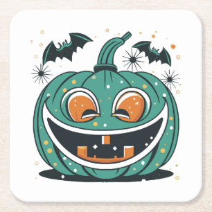 Prettig Halloween! Snij een pompoen! Vierkante Kartonnen Onderzetter