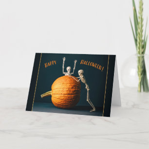 Prettig Halloween Speelse skeletten met pompoen Feestdagen Kaart