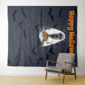 Prettig Halloween Spelende Geest en Pompoen Wandkleed (In Situ (horizontaal))