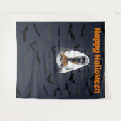 Prettig Halloween Spelende Geest en Pompoen Wandkleed (Voorkant (horizontaal))