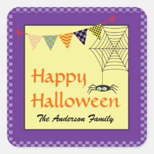 Prettig Halloween Spinnen Voeg Naam Toe Vierkante Sticker