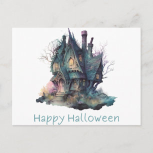 Prettig Halloween Spokenhuis Groen Roze Halloween Feestdagenkaart