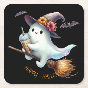 Prettig Halloween Vierkante Kartonnen Onderzetter