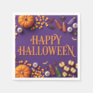 Prettig Halloween vlakke compositie op paars Servet